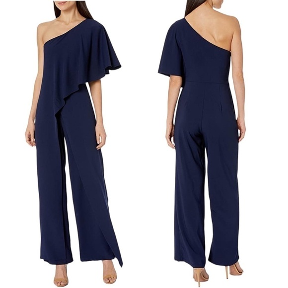 MARINA Pants - Marina Size 4 One Shoulder Cascade Ruffle Jumpsuit